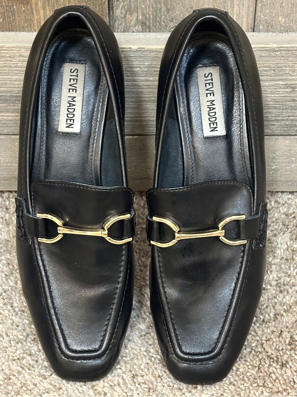Steve Madden Hartlyn Black Leather Horsebit Loafers Block Heel Size l 9.5